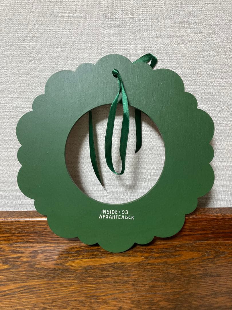 ロシア雑貨☆木製クリスマスリースE★グリーン壁掛け飾り マトリョーシカ オリガ作