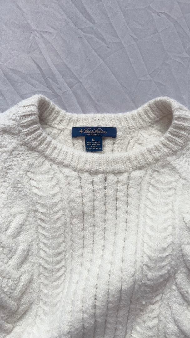 Brooks Brothers ケーブルニットセーター M ホワイト　アンゴラ