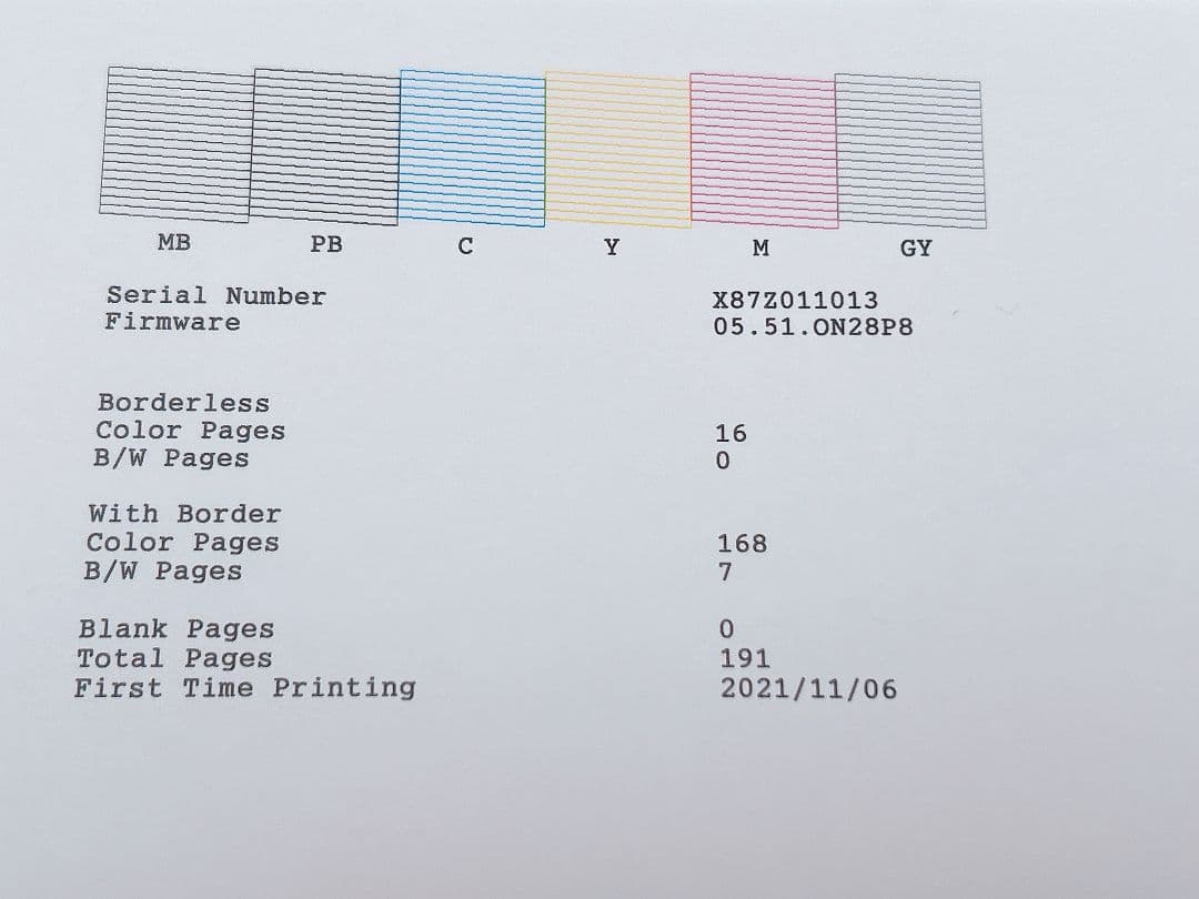 【印刷枚数191枚】A4プリンター エコタンク EW-M873T　エプソン