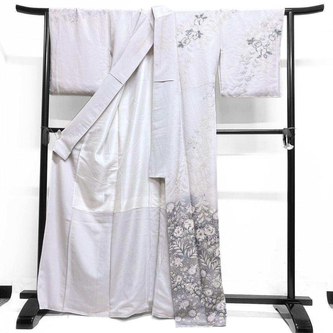 訪問着　作家もの　辻ヶ花　絞り　藤の花　淡色　着物　124b p ms