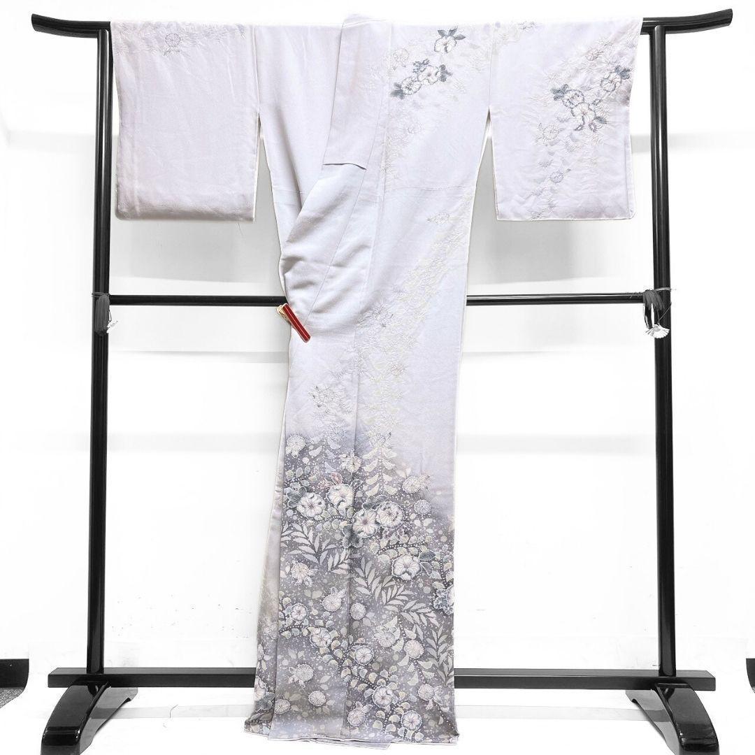 訪問着　作家もの　辻ヶ花　絞り　藤の花　淡色　着物　124b p ms