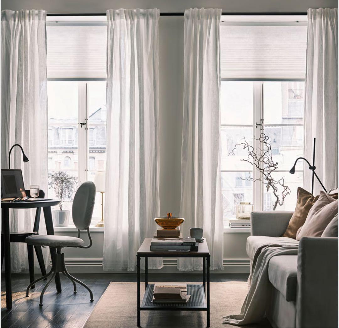 美品2枚1組【IKEA✴︎DYTÅGホワイト カーテン】麻100%145x250