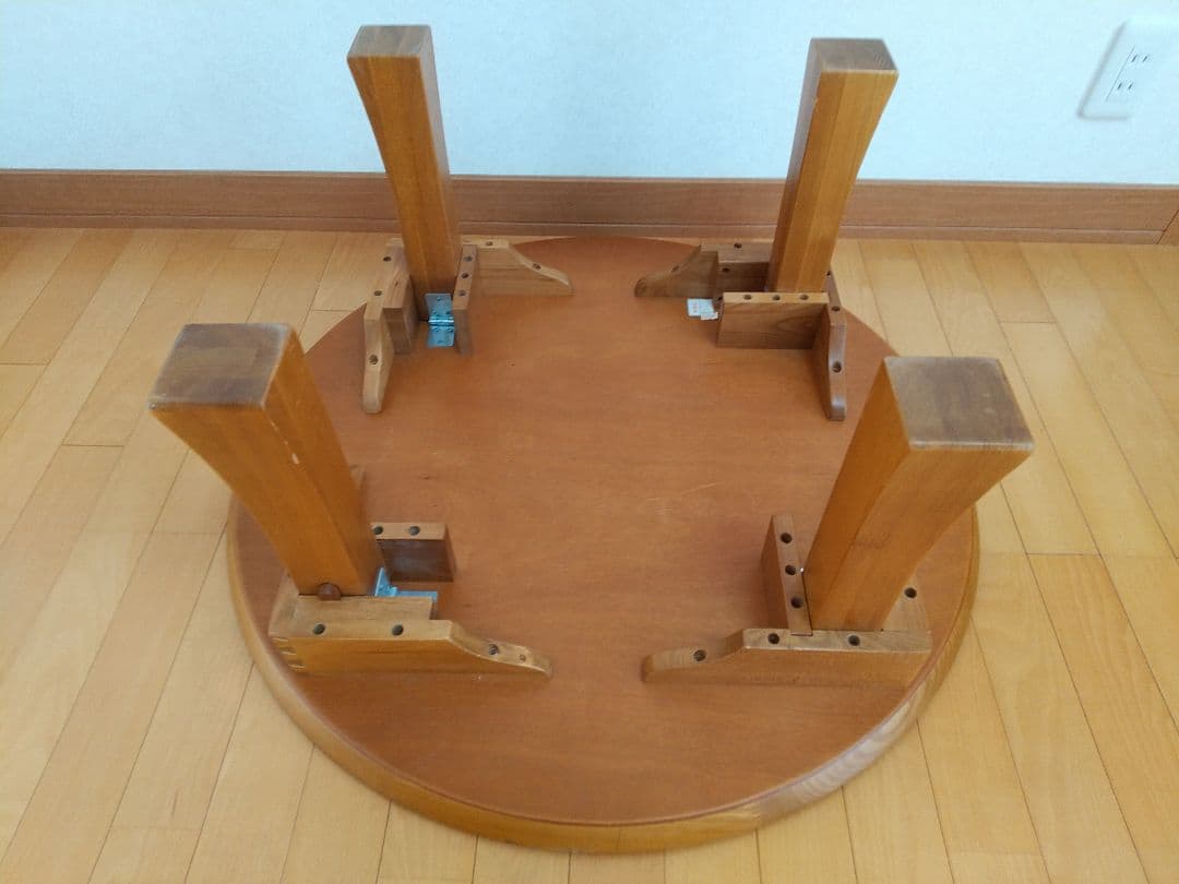 【美品】ナチュラル 木目調 ちゃぶ台 折りたたみ 丸テーブル 直径80cm