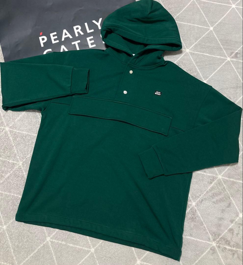 新品 パーリーゲイツ ジャックバニー ソフトタッチ 裏起毛パーカー(5)L/緑