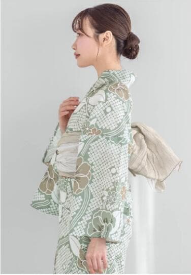 ◆ノー皺加工最高級クールパス◆高級絞り風のモダン翡翠緑浴衣◆二部式簡単浴衣★洗え