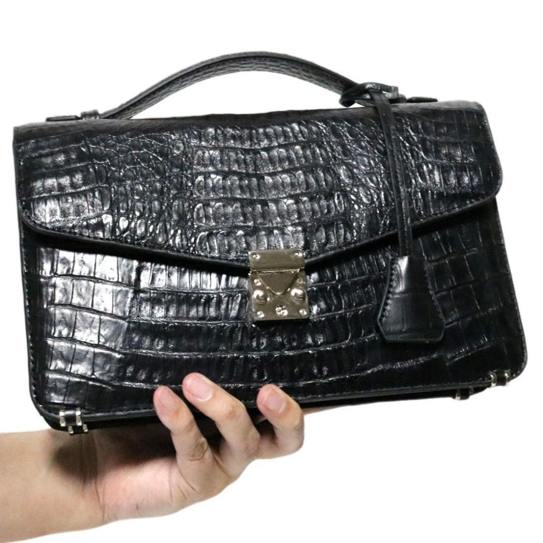 25S クロコダイル ハンドバッグ ビジネスバッグ ブラック 人気 メンズ 黒色