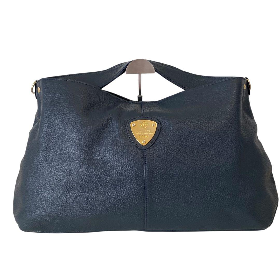 極美品　アタオ　エルヴィ　A4可　2way ショルダーバッグ　ネイビー　レザー