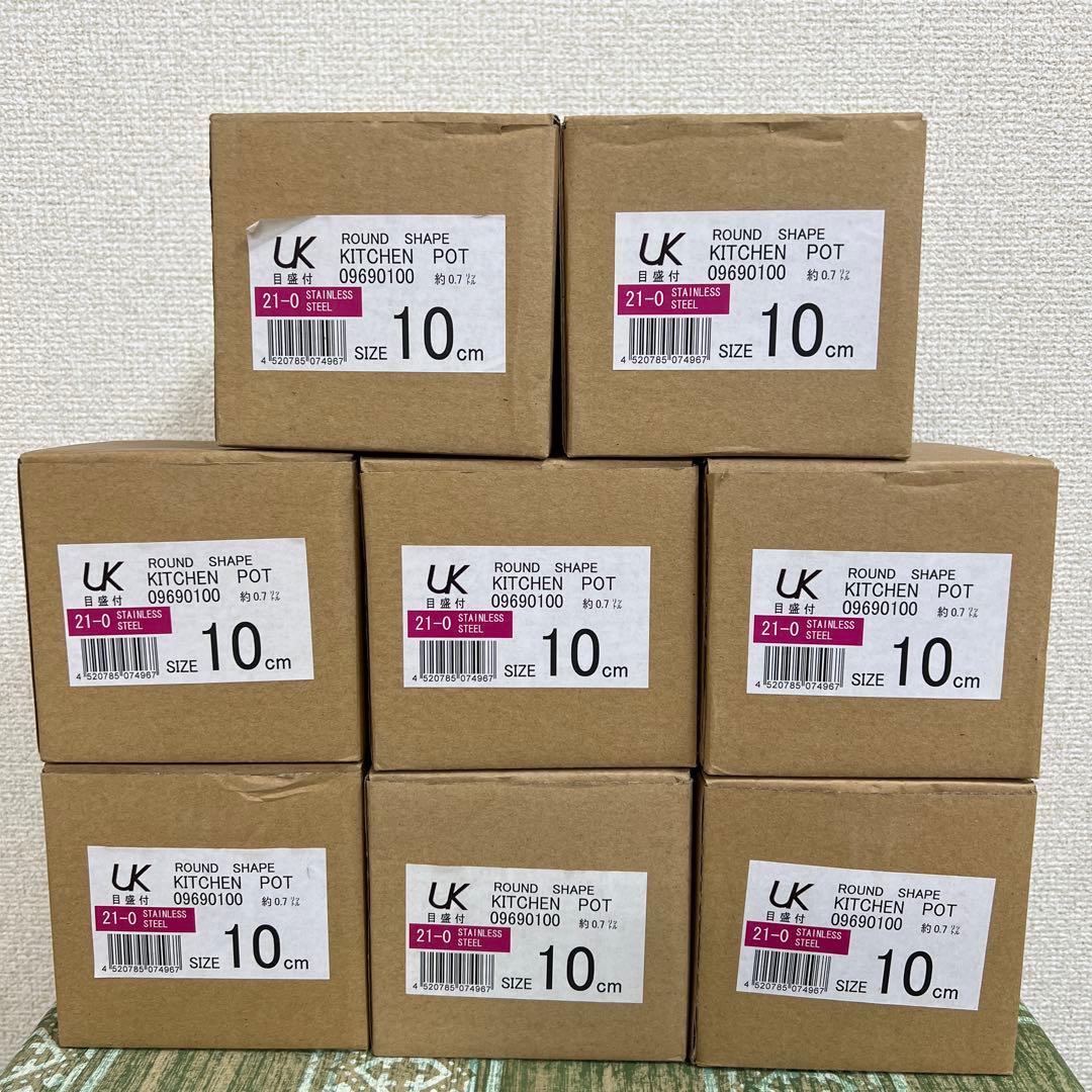 三宝産業 ステンレスラウンドキッチンポット 10cm／フタ付き・メモリ付き　8個