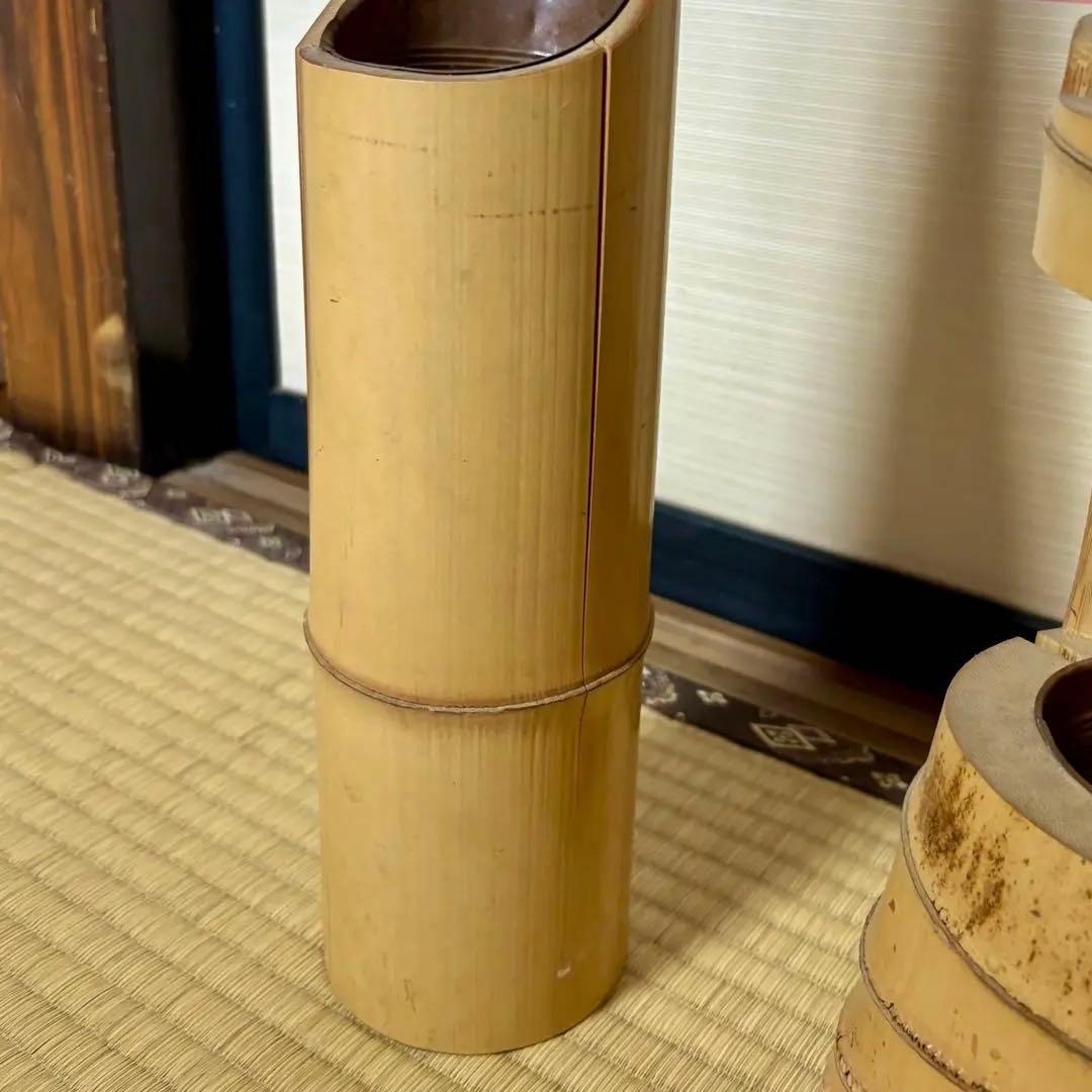 池坊 竹製 花器 鶴亀　つるとかめ