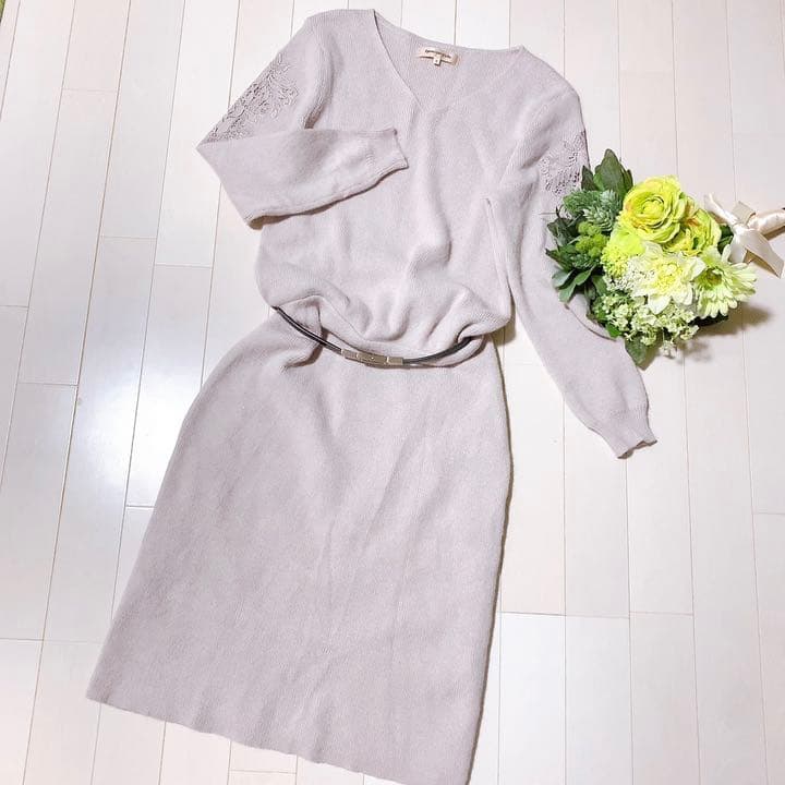 Apuweiser-riche❤︎袖刺繍アンゴラニットワンピース