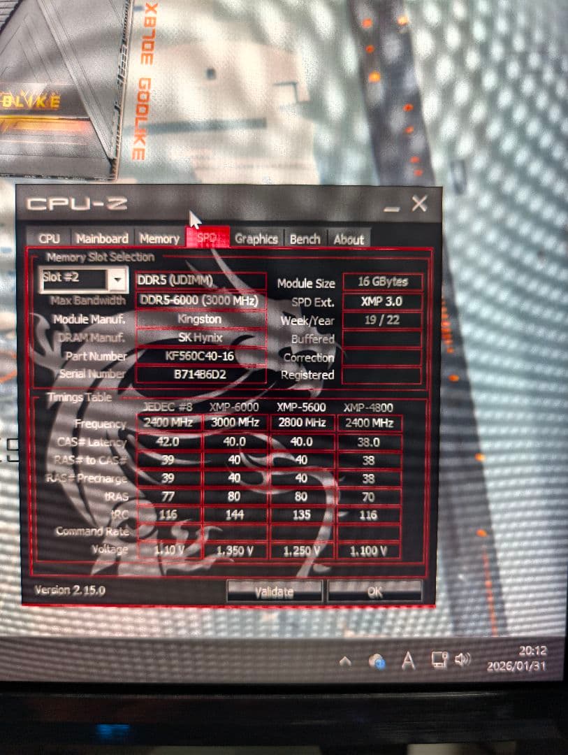 Kingston FURY Beast 6000 32GB(16GB×2枚)