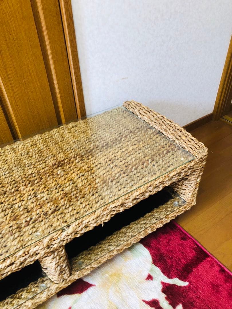 アジアン家具　バリ　ラタン製オープンシェルフローテーブル