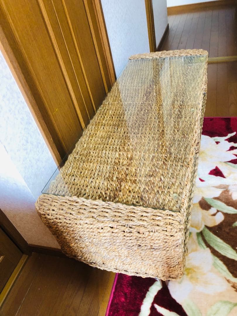 アジアン家具　バリ　ラタン製オープンシェルフローテーブル