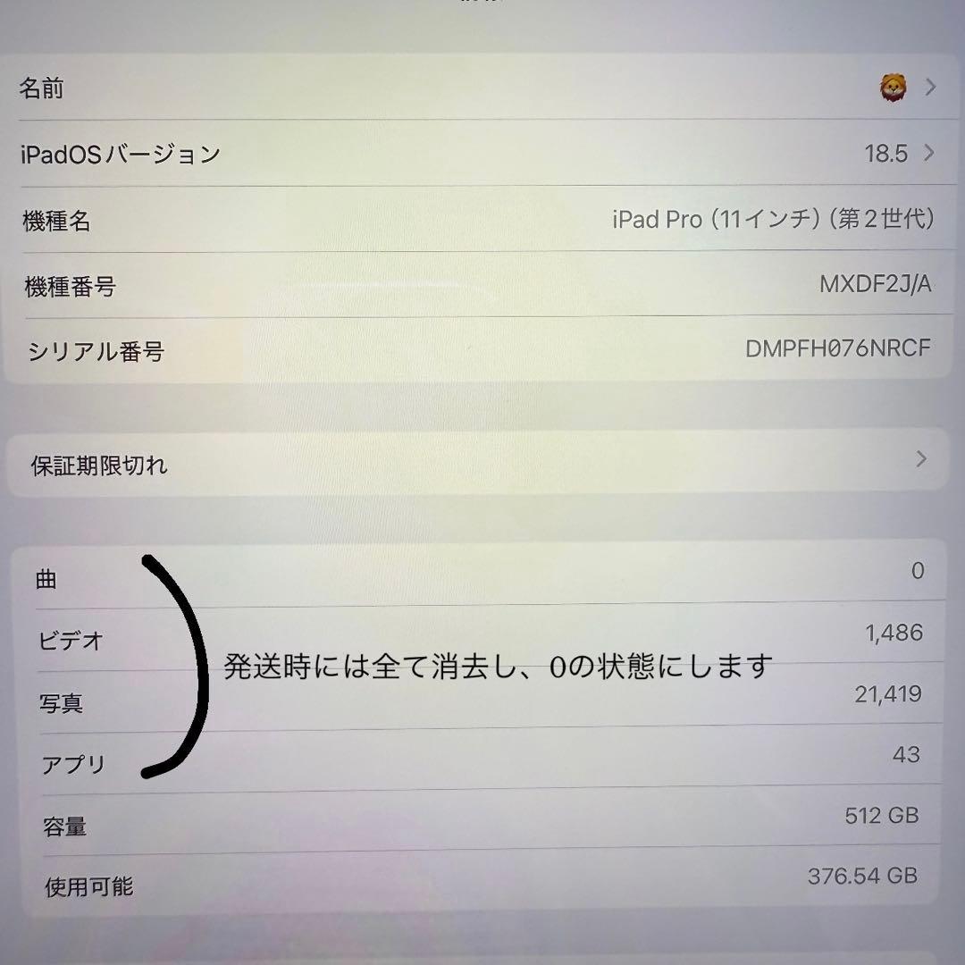 iPadPro11第2世代 512GB WiFiモデル シルバー