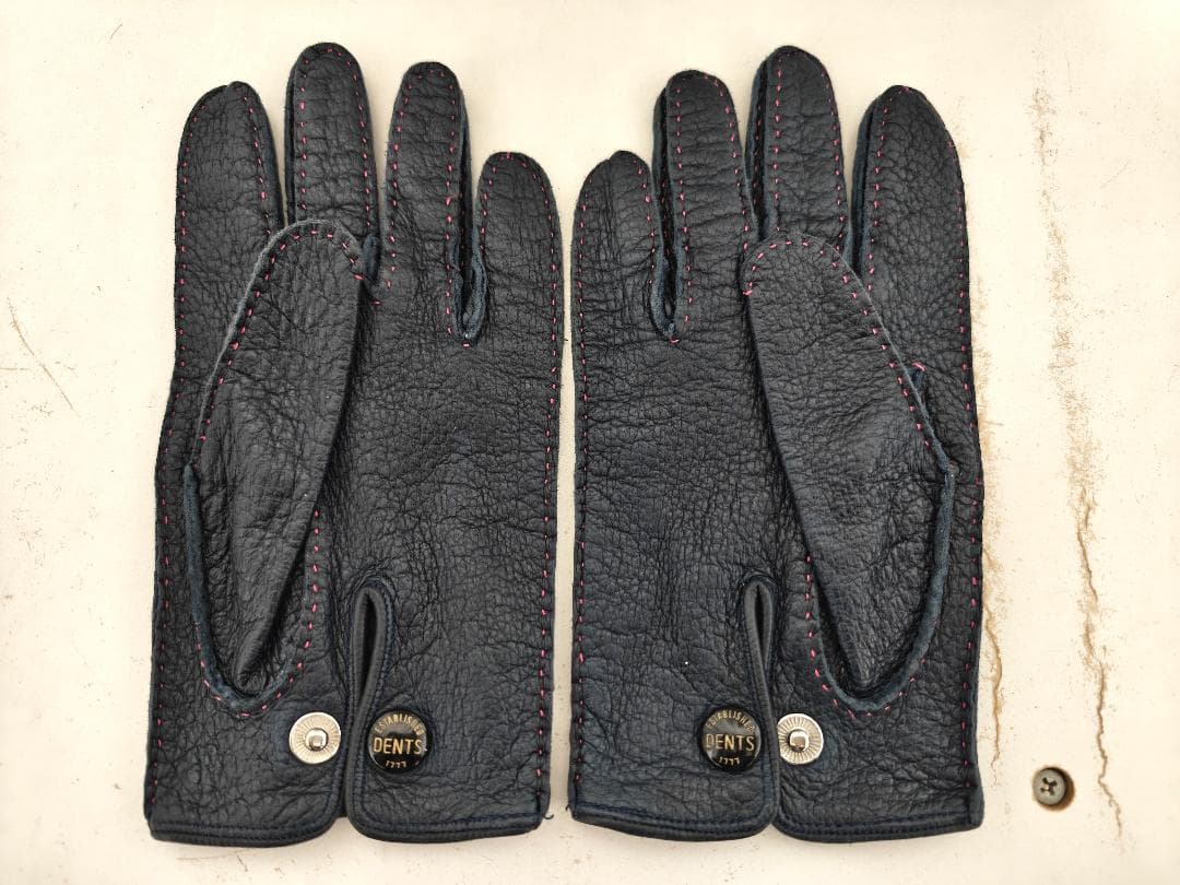 極美品 デンツ ペッカリー グローブ アンライニング 裏地無し ダークネイビー