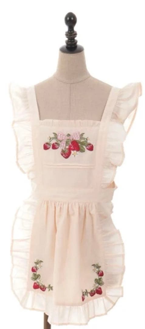 axes femme kawaii クラシックベリー刺繍エプロン（キナリ）