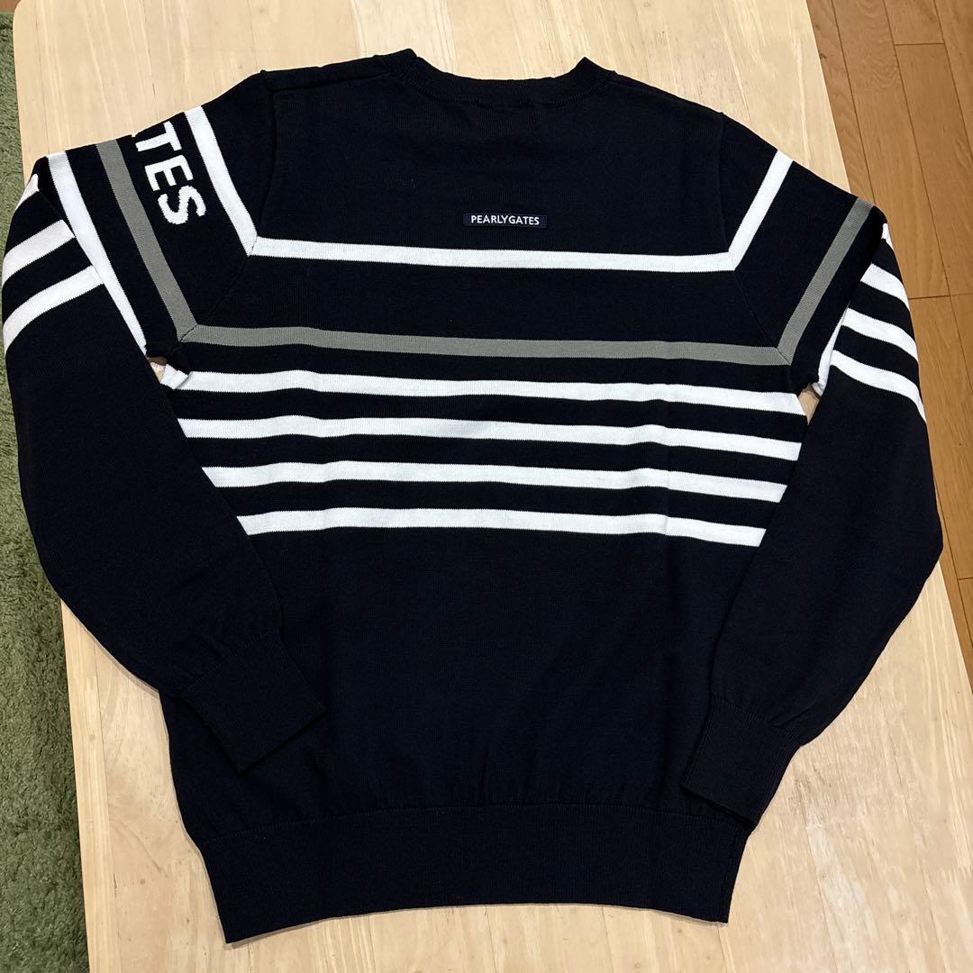 パーリーゲイツ☆新品 配色ボーダーコットンクルーネックニット