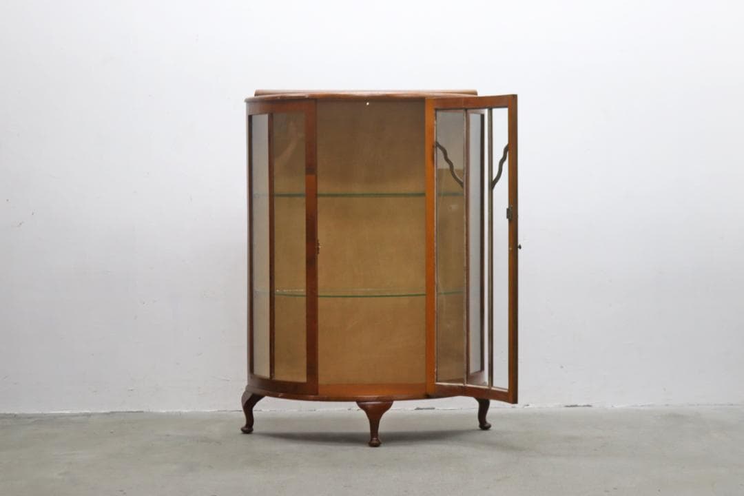 イギリス ヴィンテージ ガラス ラウンド キャビネット 飾り棚 食器棚 ラック