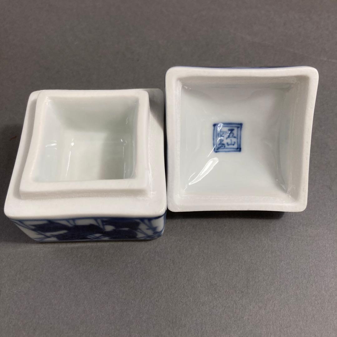 茶道具　香合　￼五山窯　染付　辻堂　香合　林淡幽　造　共箱　S116K