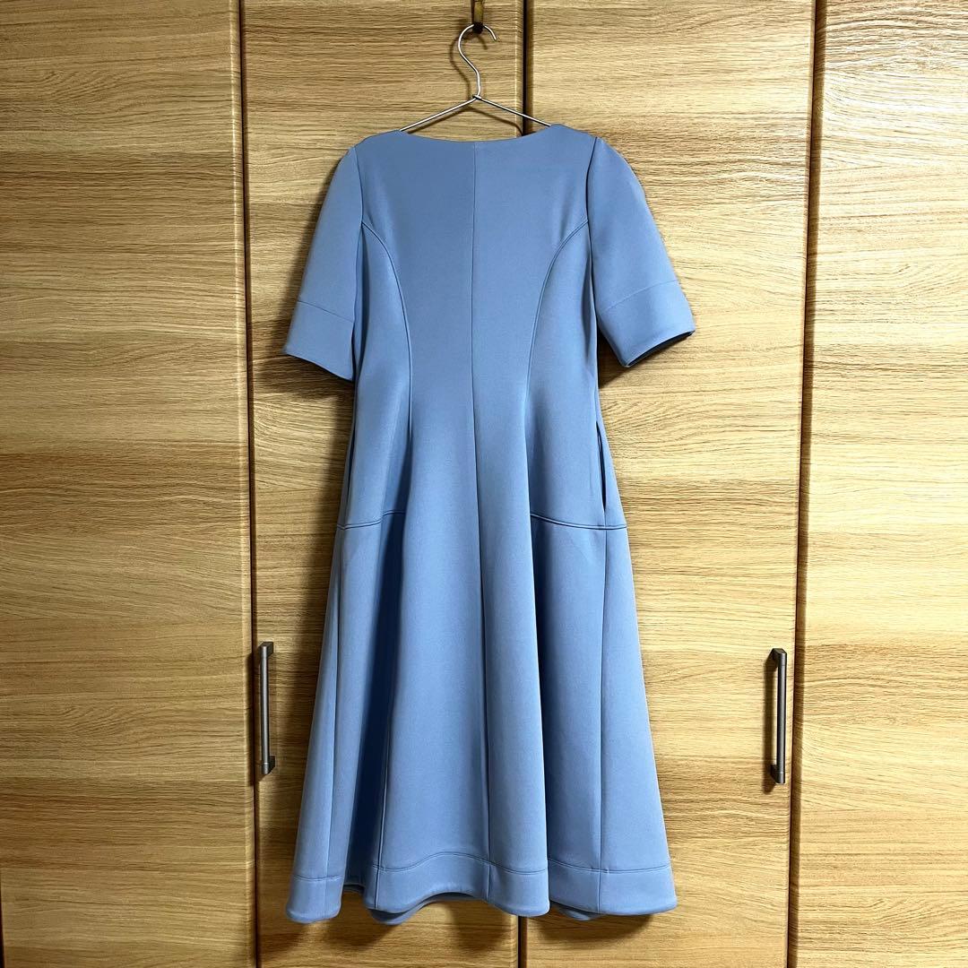 CINEMATIQ ストレッチハートネックワンピース ライトブルー Ｌ 新品