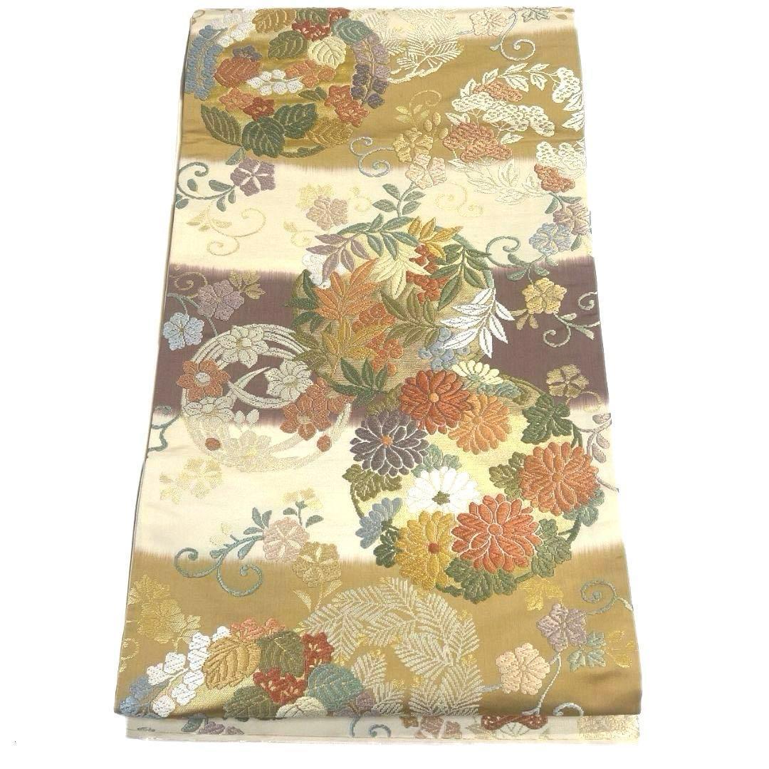 未着用　袋帯　唐織　花紋　菊花　桐の花　桔梗　金糸　着物　064a p