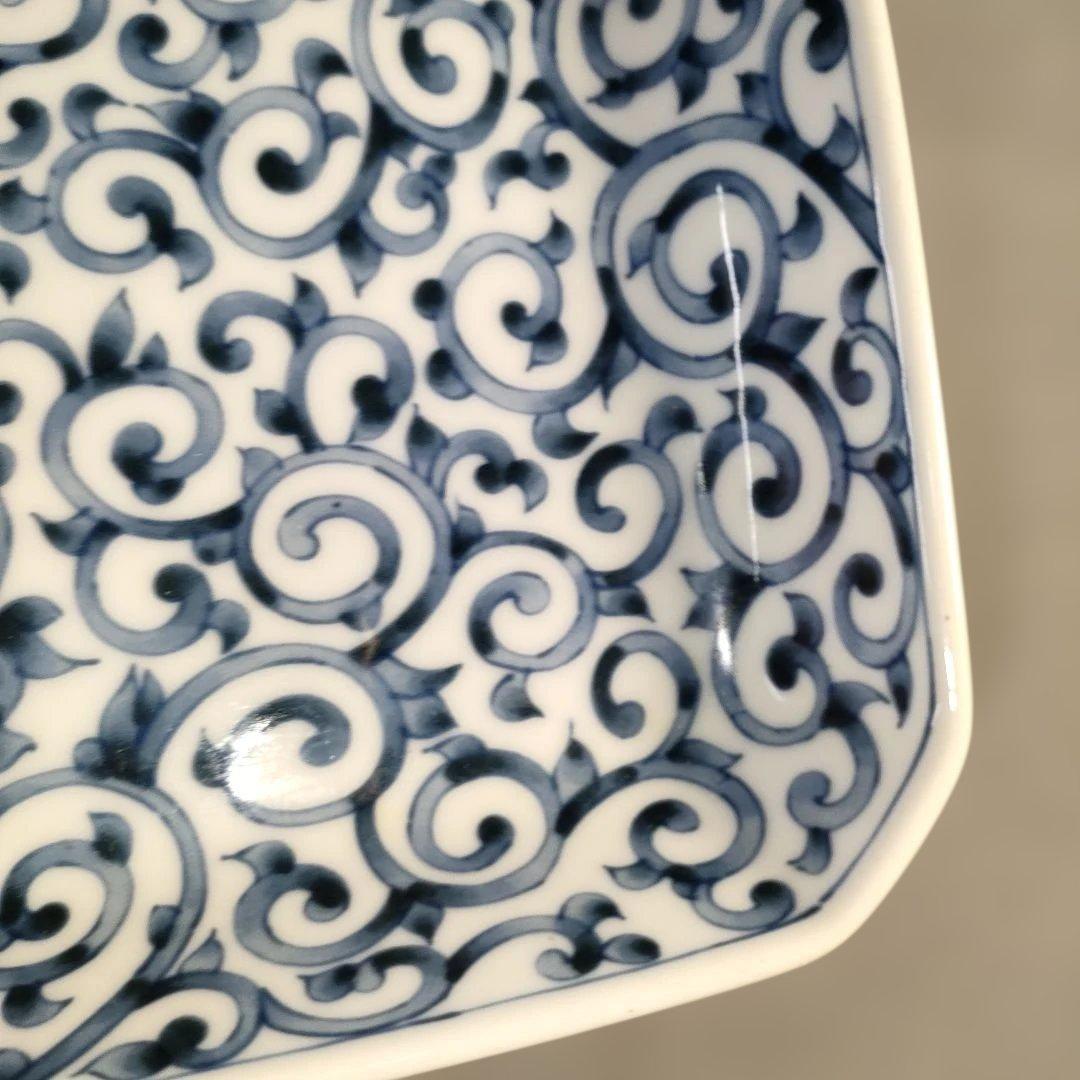 A1385-6/たち吉 橘吉/染付蛸唐草文四方皿5客/銘々皿/飾皿/懐石道具/