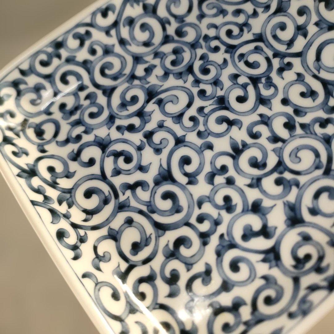 A1385-6/たち吉 橘吉/染付蛸唐草文四方皿5客/銘々皿/飾皿/懐石道具/