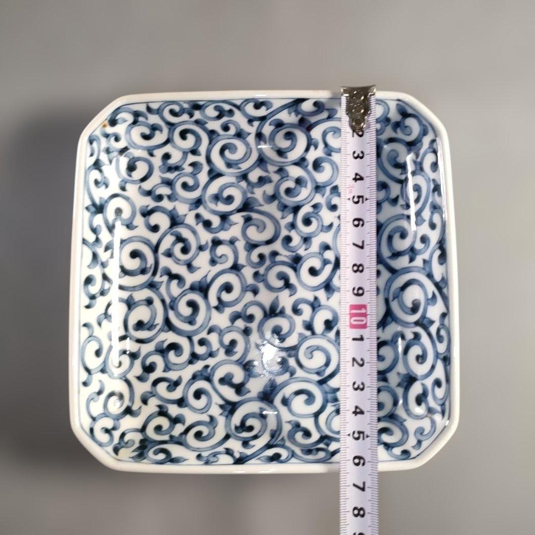 A1385-6/たち吉 橘吉/染付蛸唐草文四方皿5客/銘々皿/飾皿/懐石道具/