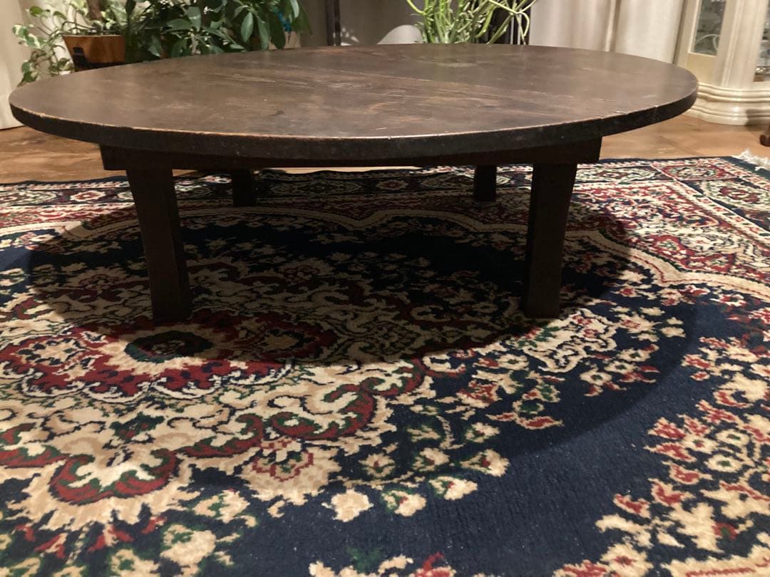 昭和レトロ　古い木製丸ローテーブル　折畳丸ちゃぶ台20直径900