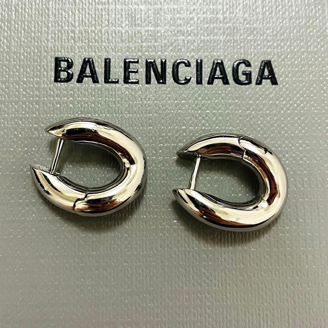 極美✨付属完備✨BALENCIAGA ピアス フープ シルバー ロゴ 現行