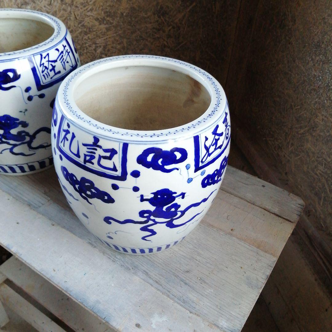 伊万里　中国古典火鉢一対　24.5cm　明治～大正期