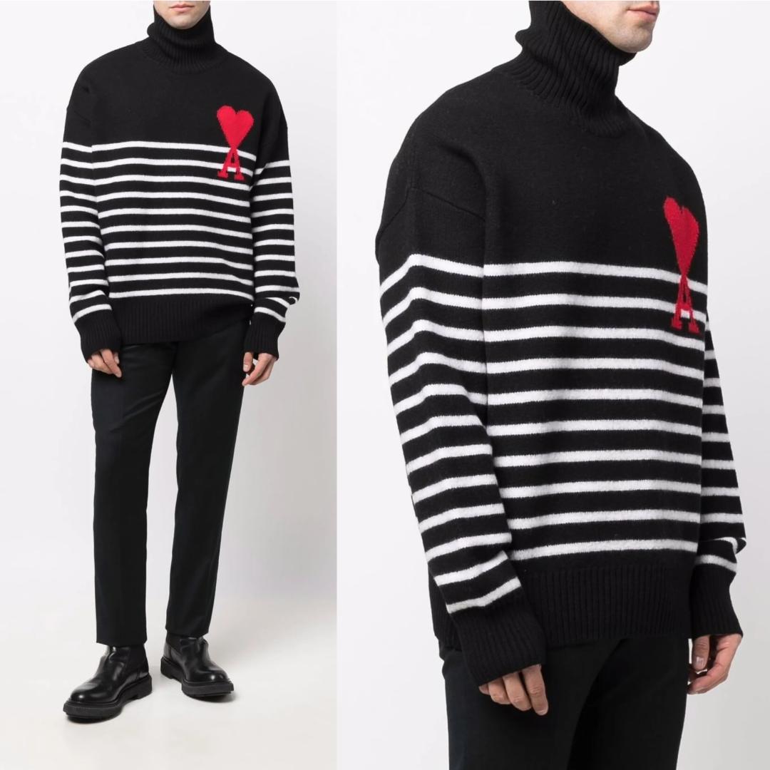 国内正規AMI PARIS アミパリス ウール ボーダー タートルネック ニット