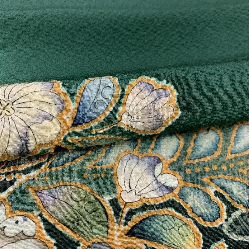 512mh51〇作家物 伸一 訪問着 辻が花絞り染 濃い緑〇状態良好