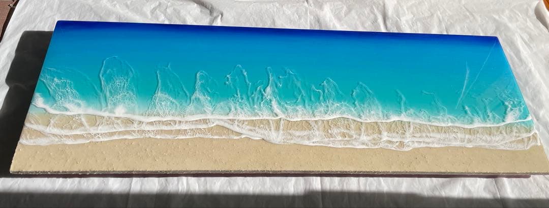 波3層　オーシャンレジン海アート　壁掛けアートロングパネル　W90㎝✖️H30㎝