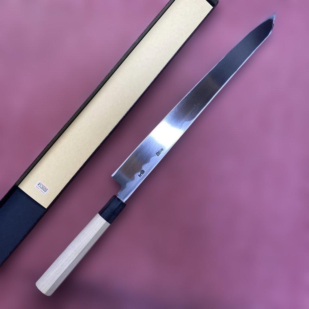 青二鋼　勘所切付柳刃包丁　360㎜ 尺2寸