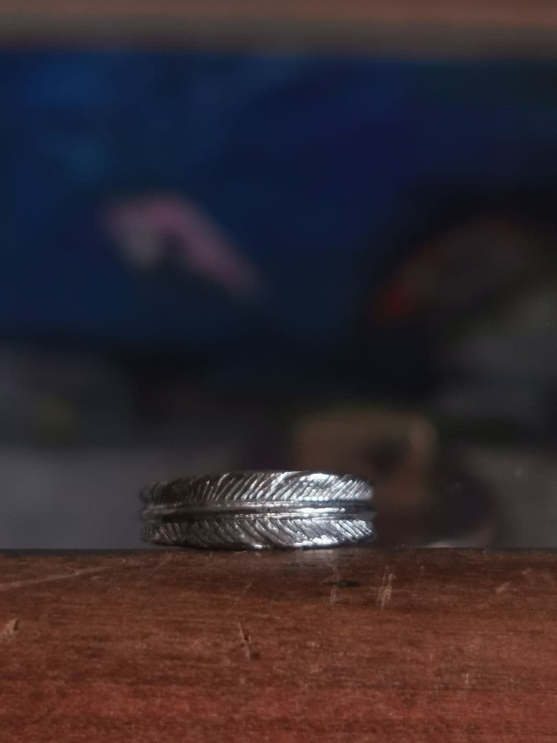 アガット K18WG フェザー 鷲羽 彫金細工ウェディングバンドリング 箱付き