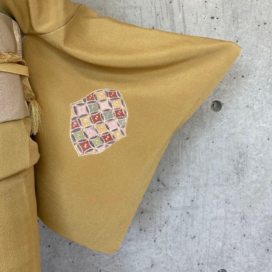 正絹　訪問着　一つ紋　くすみ黄色系　袷