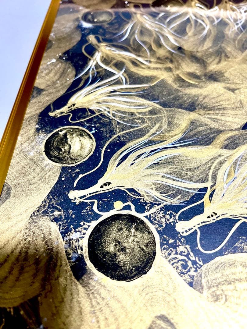 【九頭龍大権現】　開運　置物　龍神　アート　絵　一筆龍　ギベオン　イミラック隕石