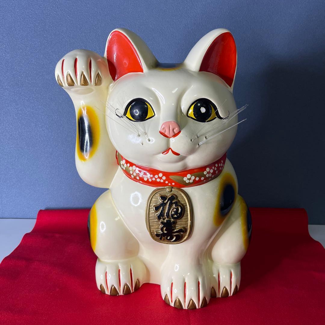 【　年代物　】特大　常滑焼　招き猫　右手招き　金運　昭和　レトロ