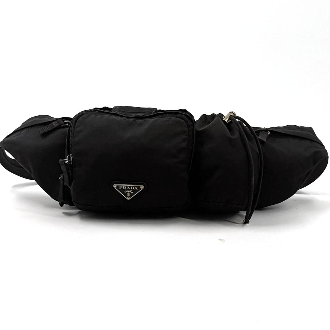 希少✨プラダ　ウエストポーチ　ボディバッグ　三角ロゴ　ナイロン　黒　白タグ
