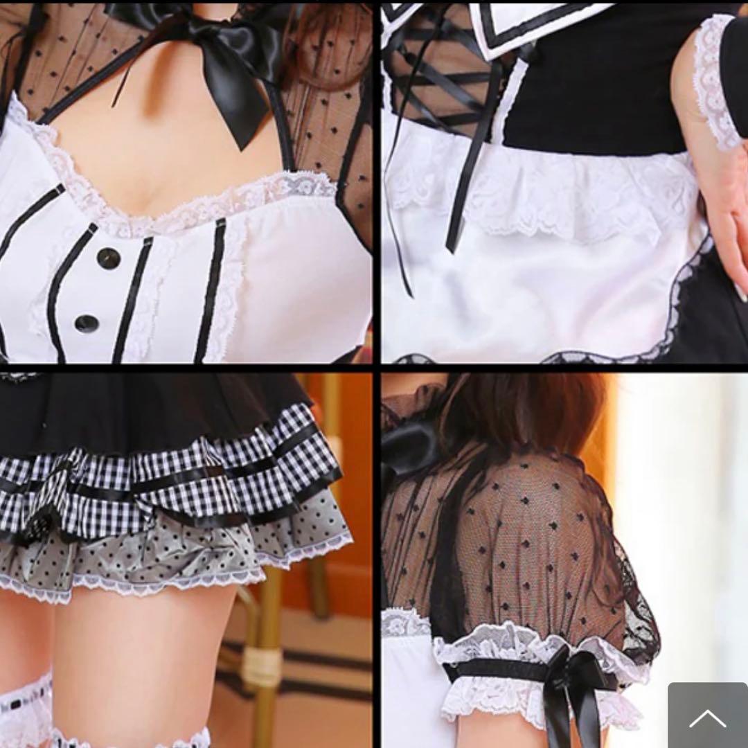 レースブラックメイド服《コスプレ6点セット》【Malymoon/マリームーン】