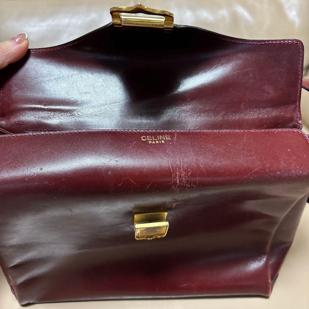 CELINE トリオンフ ヴィンテージショルダーバッグ ボックス レザーボルドー