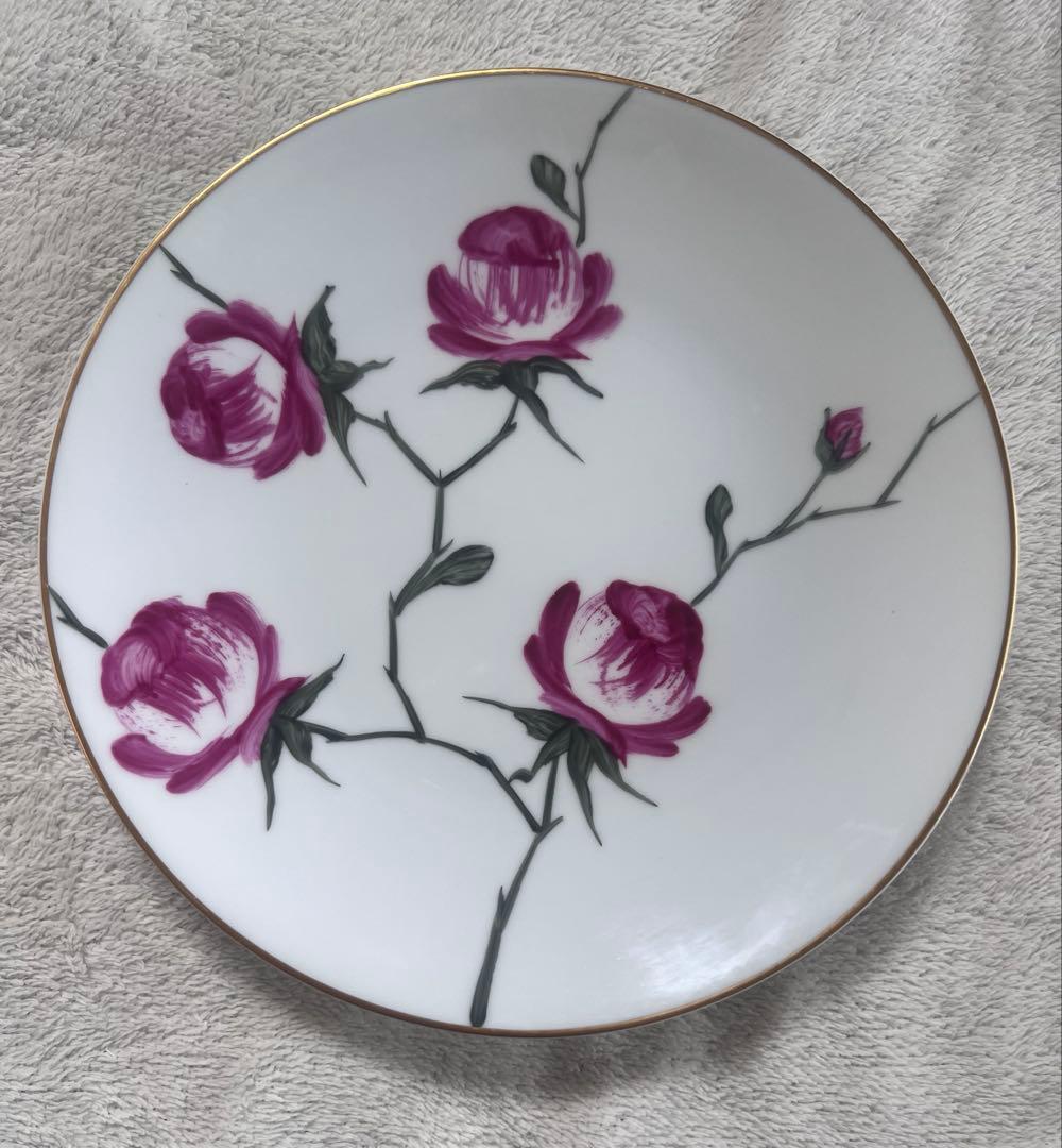 MarieDaageリモージュ　デザートプレート　フューシャピンク　薔薇　ローズ