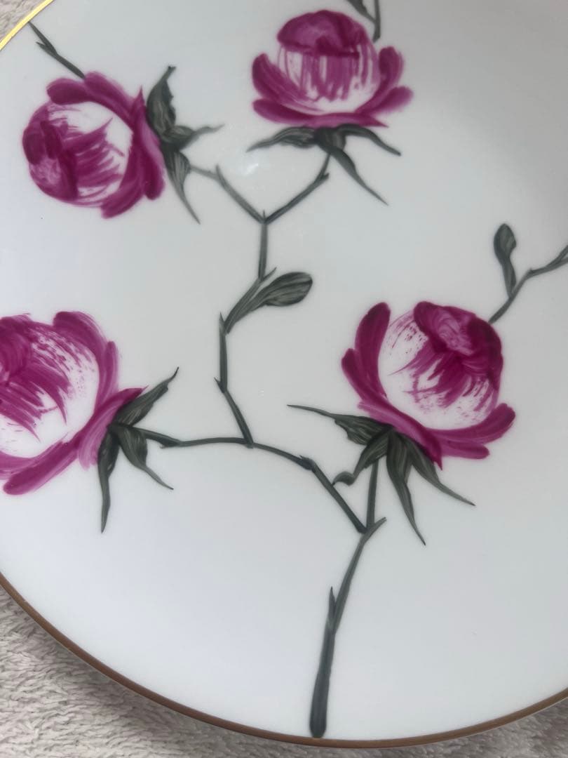 MarieDaageリモージュ　デザートプレート　フューシャピンク　薔薇　ローズ