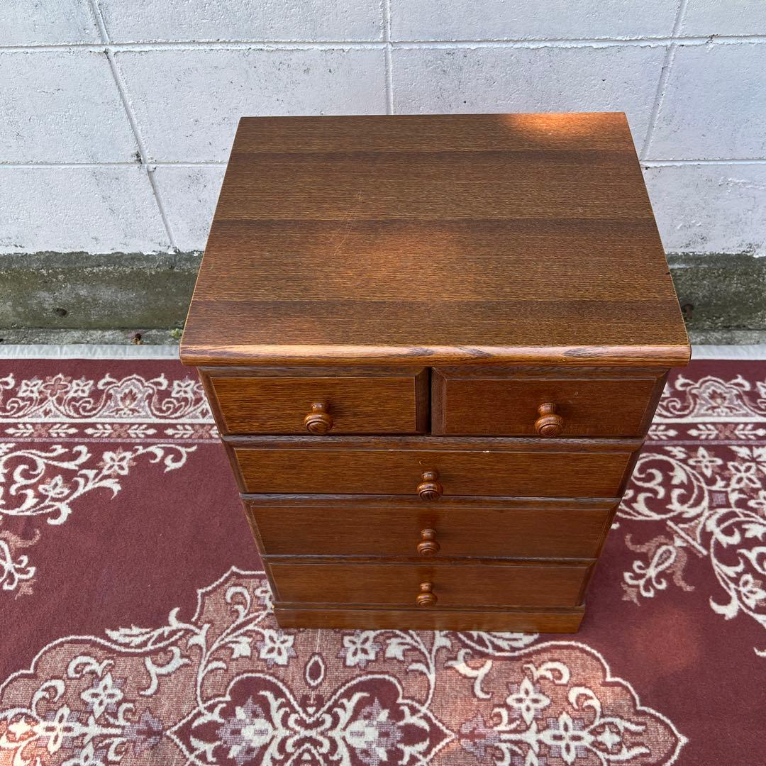 古家具ビンテージ品◾️オーク材突板 引き出し5杯 整理棚 収納棚 木製キャビネット