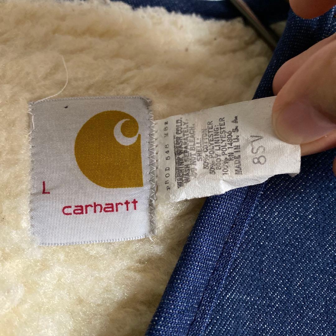 【しん】カーハートCarharttデニムベストボア裏地 ネイビー Lサイズ
