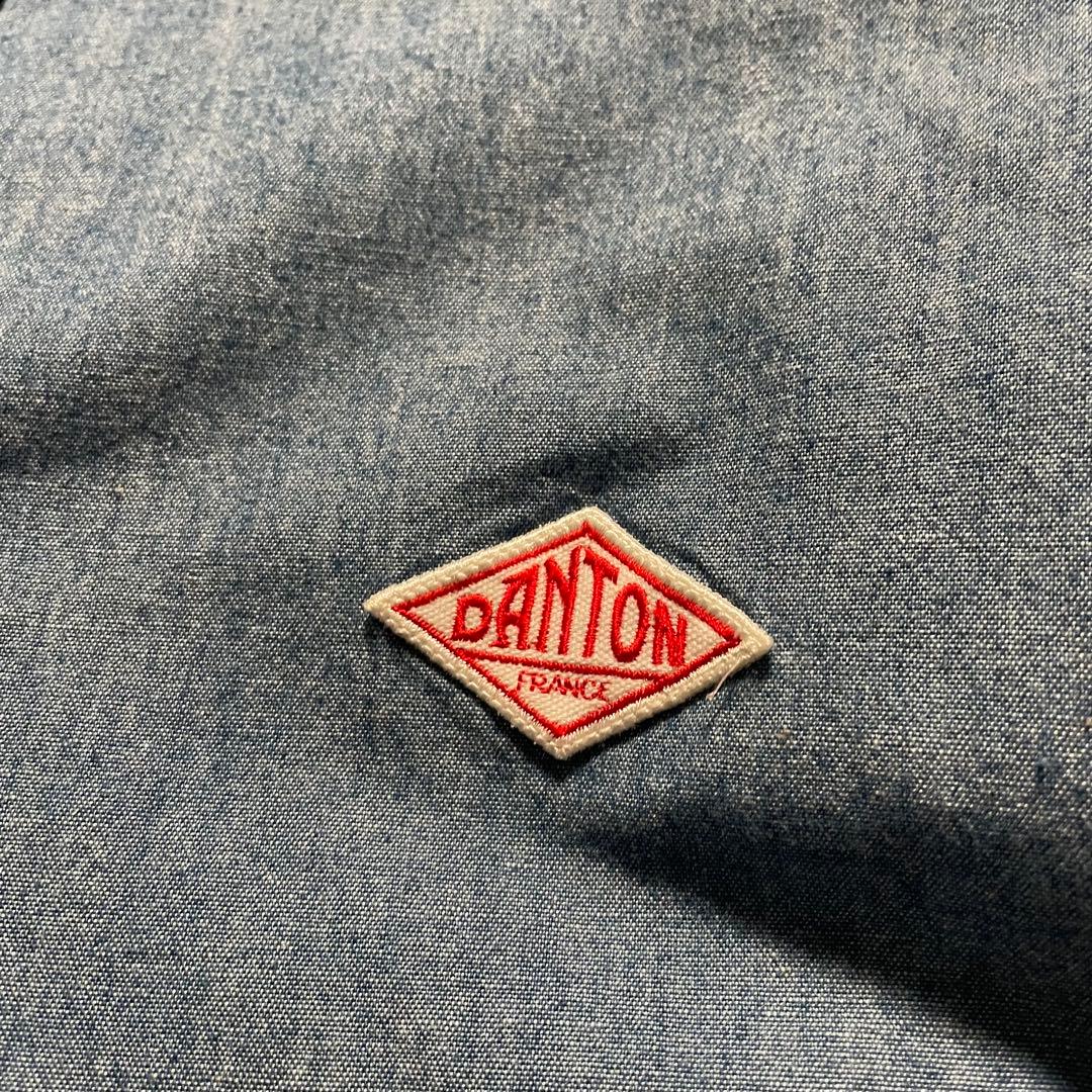 美品 ダントン 日本製 バンドカラー デニムシャツ シャンブレー 40 ブルー