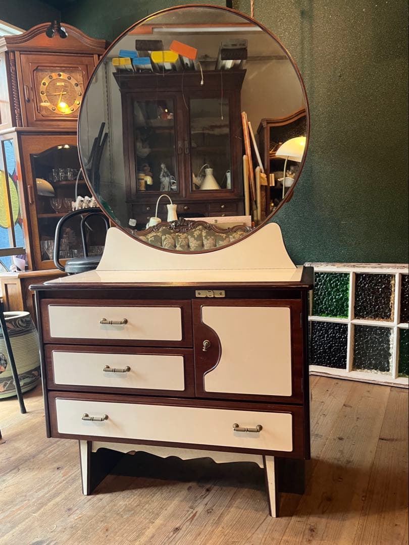 丸型 ドレッサー 昭和レトロ 当時物 インテリア アンティーク ビンテージ 鏡台