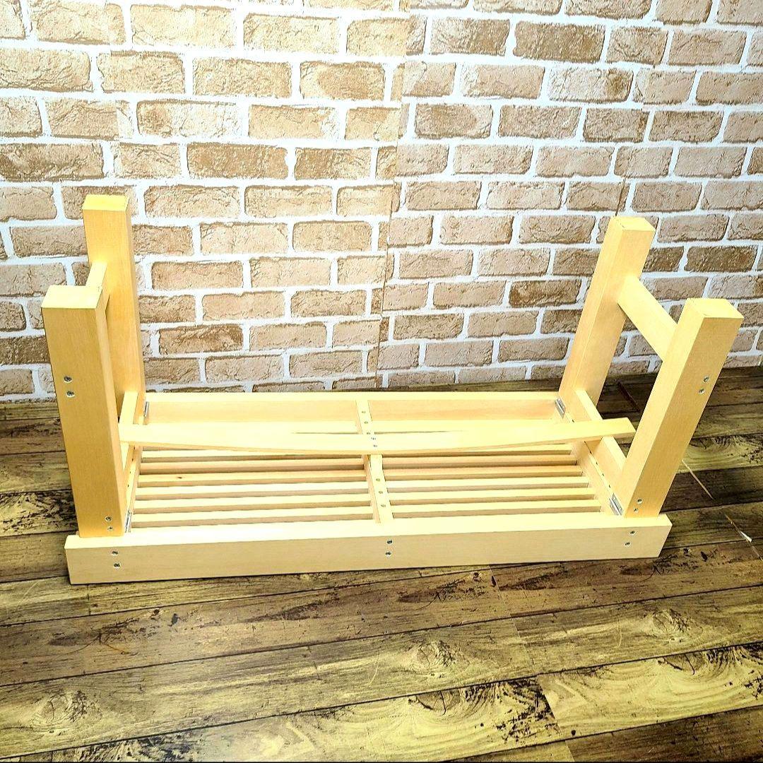 No14164【白木】木製 縁台、えんだい、腰掛け、ベンチ【脚折りたたみ式】