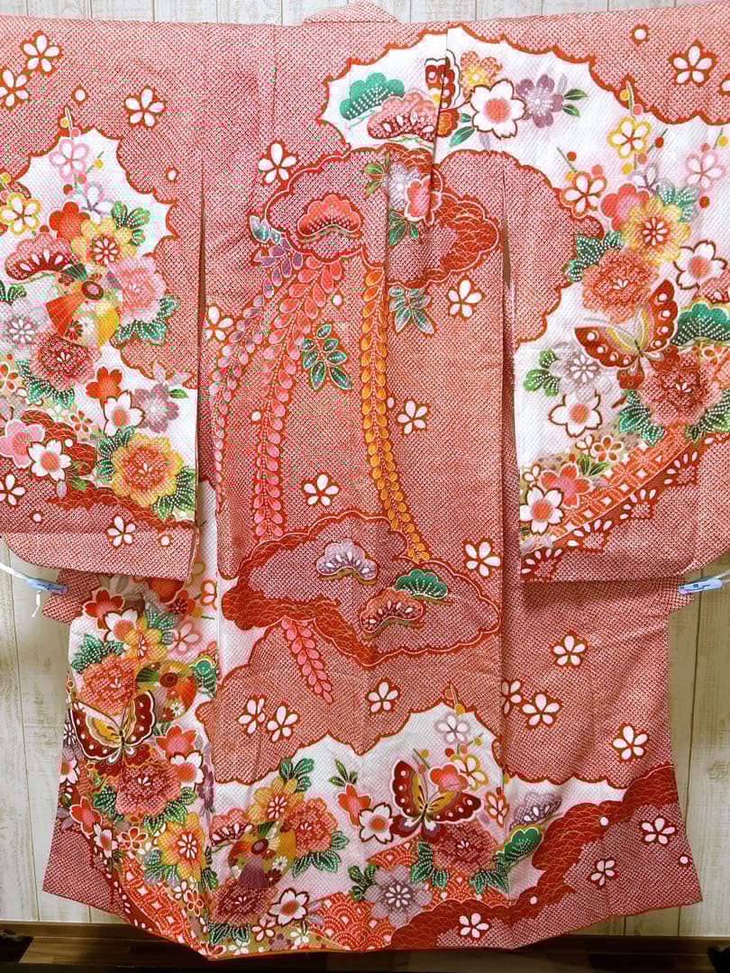 人気の鹿の子柄♡七五三　7歳　女の子　フルセット　一式　赤系　ゴールド